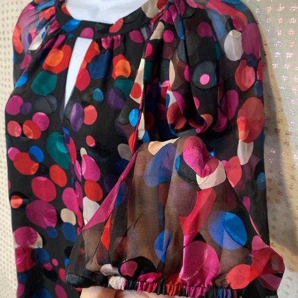 Trina Turk Greyhound Multicolor Silky Long sleeve Blouse with Tie - Picture 8 of 12